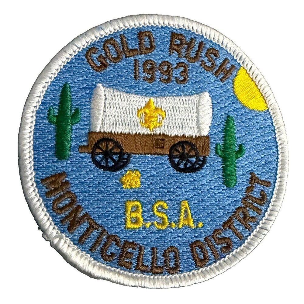 Vintage 1993 BSA Boy Scouts Patch Gold Rush Monticello District Covered Wagon
